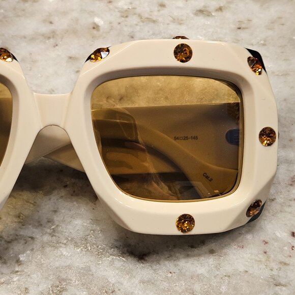 RARE GUCCI HOLLYWOOD FOREVER OVERSIZED SQUARE IVORY MASK EMBELLISHED SUNGLASSES - Picture 3 of 11